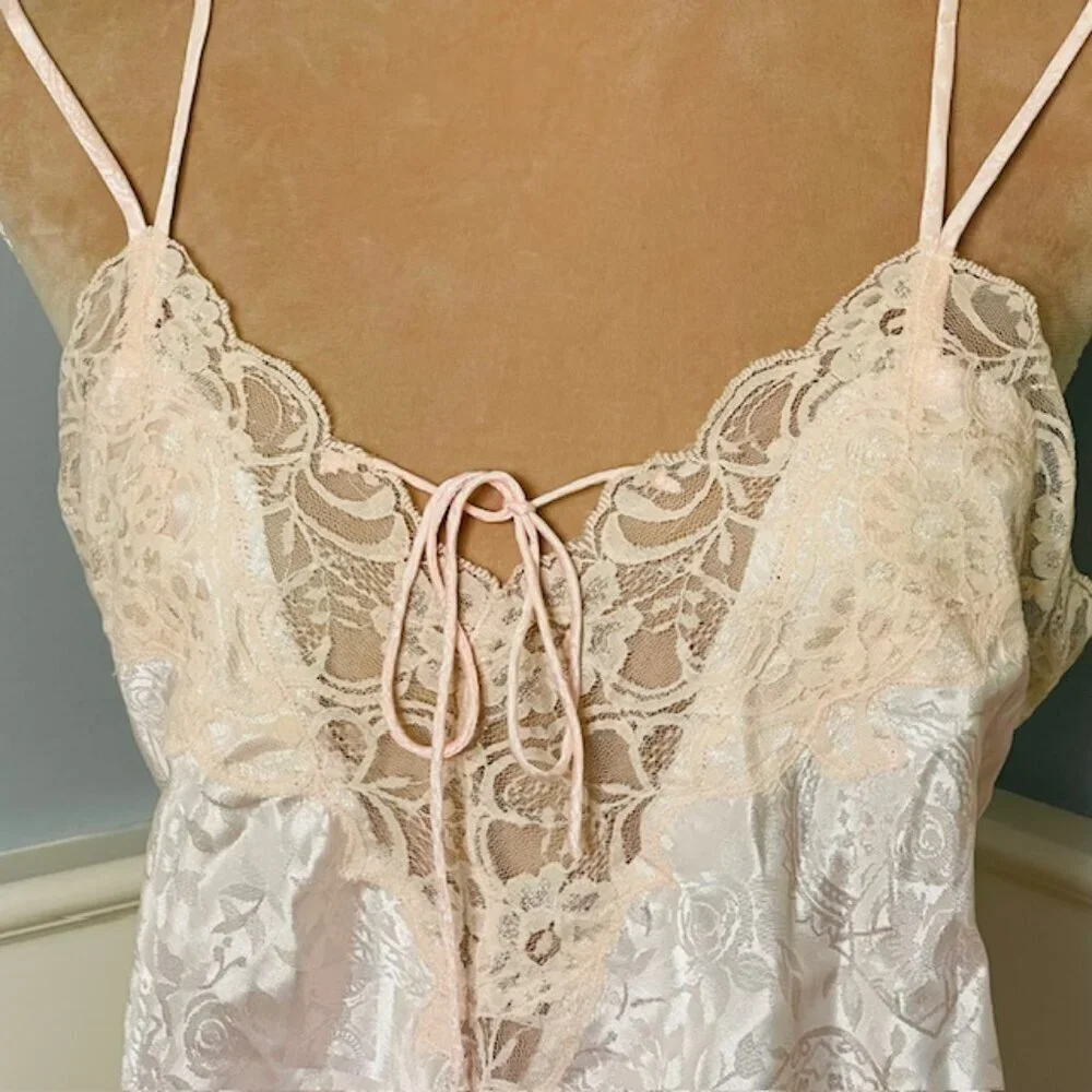 Victoria's Secret Gold Label Vintage Satin Jacquard Lace Pajama Set Med - Picture 3 of 11